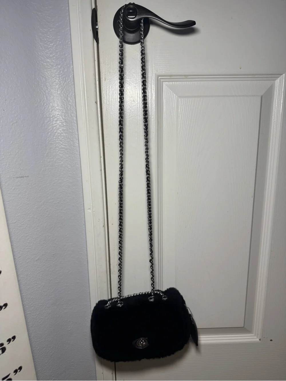 Coach Black Faux Fur Shoulder Bag with Gunmetal Chain Strap